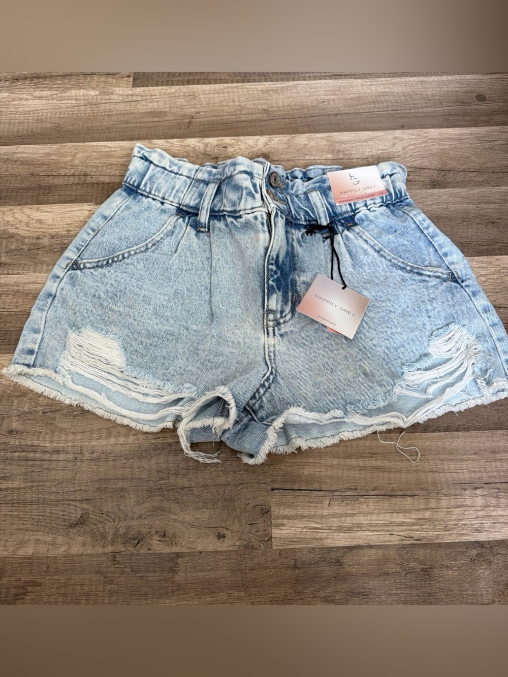 Light Wash Paperbag Denim Shorts